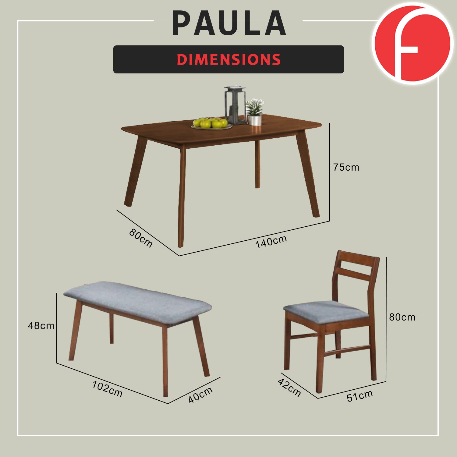 PAULA Solid Wood Dining Set Table with Chair and Bench - Available in White Wash and Walnut Colour