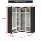 Calvi Sliding Door Corner Wardrobe with Black Glass Door & Internal Drawer w/ Lock