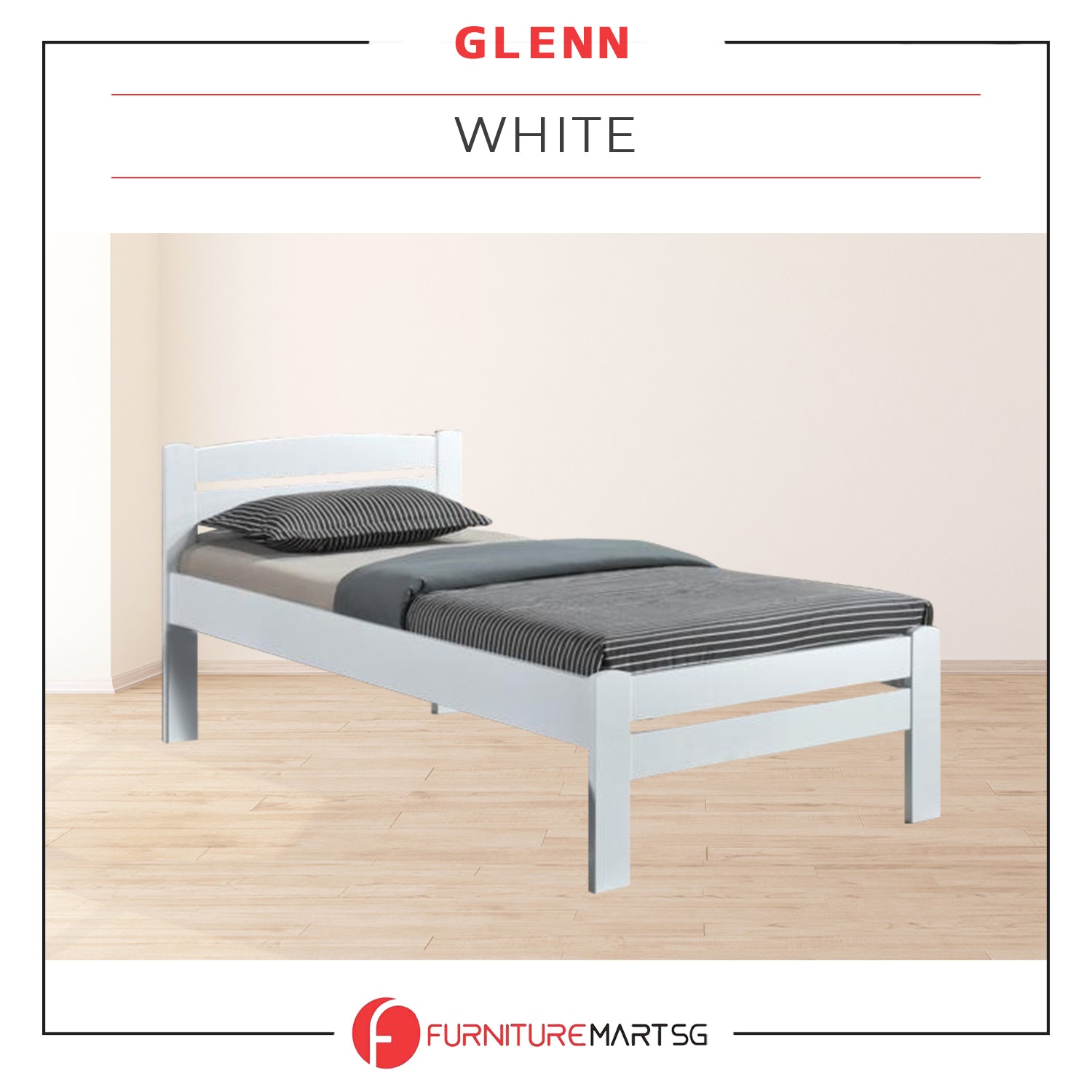 Glenn Single Size Solid Rubberwood Bed Frame Flat Plywood Base w/ Mattress Option