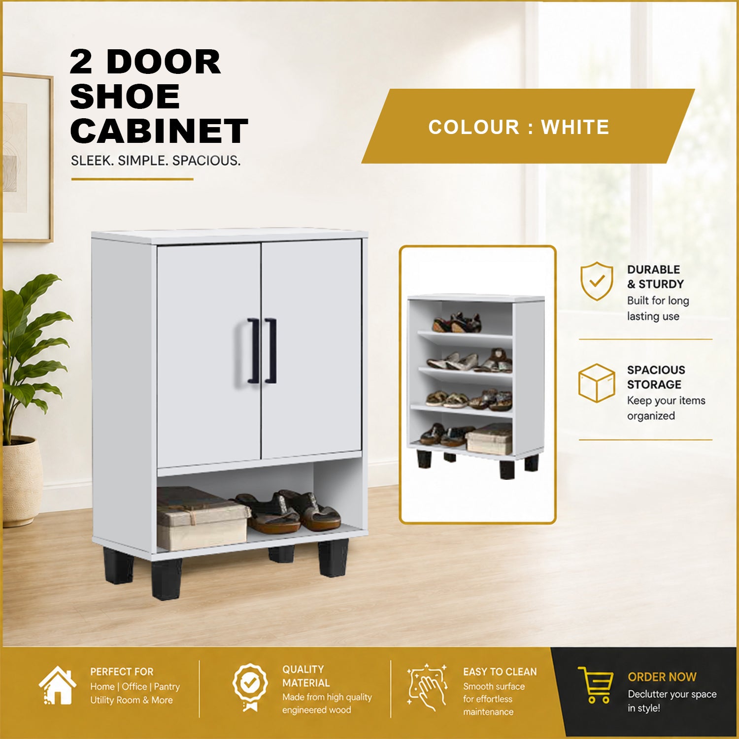 Flynn Shoe Cabinet CARB-P2 Certified Board w/ Fully Laminated Back Panel