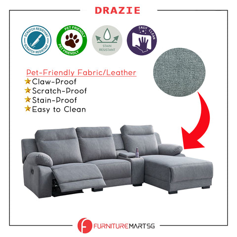 Image of Drazie L-shaped Reclining Sofa Pocketed Spring in Claw Proof Pet-Friendly Fabric/Leather