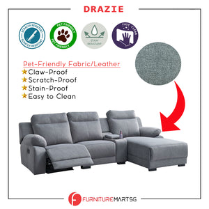 Drazie L-shaped Reclining Sofa Pocketed Spring in Claw Proof Pet-Friendly Fabric/Leather