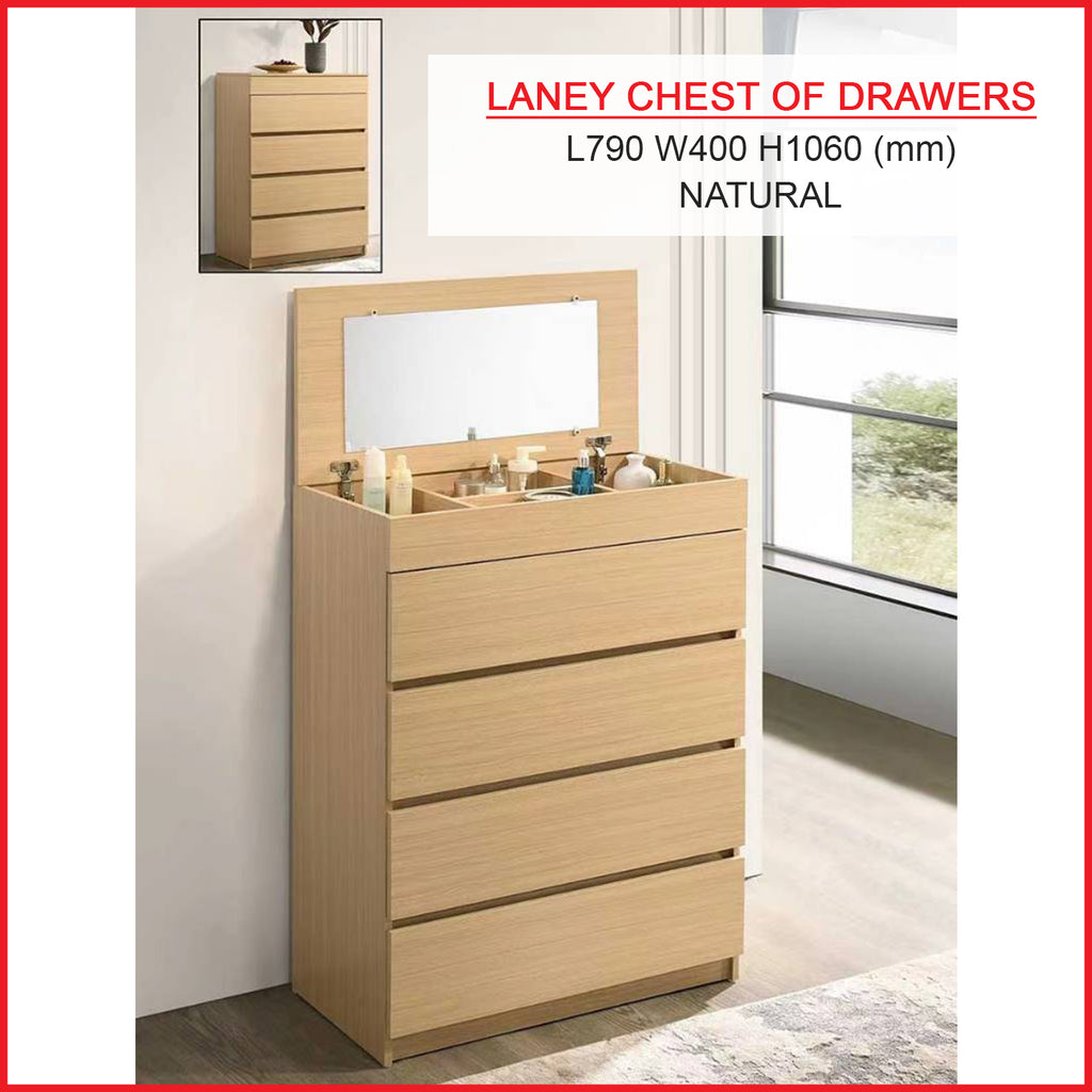 Laney 4 Chest of Drawers with Mirror and Cosmetics Compartment in 3 Colours
