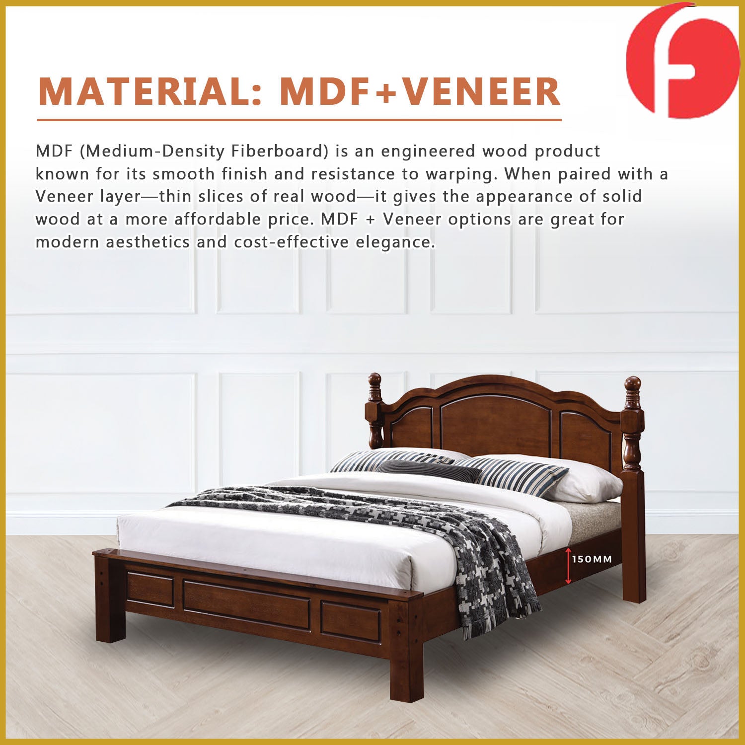 Estus Wooden Bedframe MDF + Veneer W/ Plywood Base Queen/King Size - w/ Mattress Option