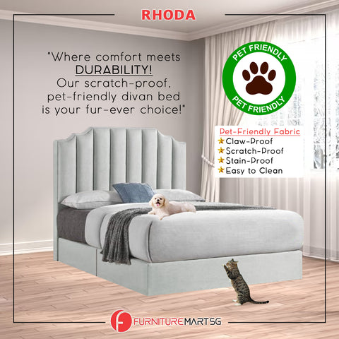 Image of DR CHIRO Rhoda Queen/King Divan Bedframe Pet-Friendly Scratch-proof Fabric With Mattress Add-On Options