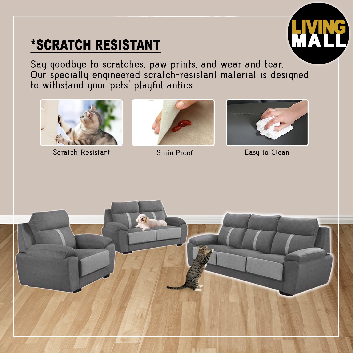 Cormac 1/2/3-Seater High Back Sofa 47 Colour - w/ PetFriendly Fabric/Leather Option