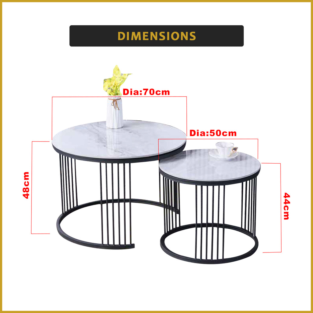 Qiana 2-Piece Center Coffee Table Heat Resistant Glossy Ceramic Top