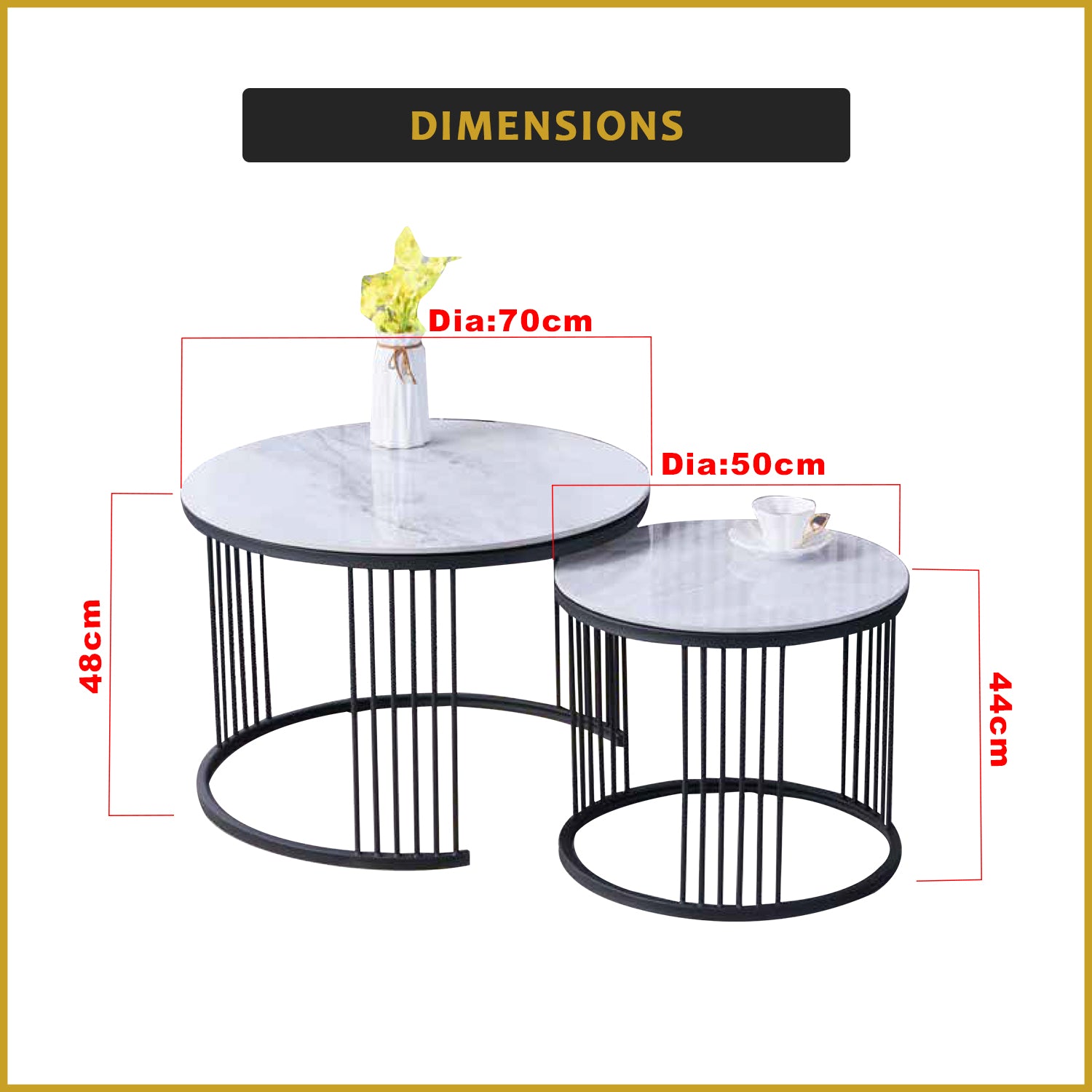 Qiana 2-Piece Center Coffee Table Heat Resistant Glossy Ceramic Top