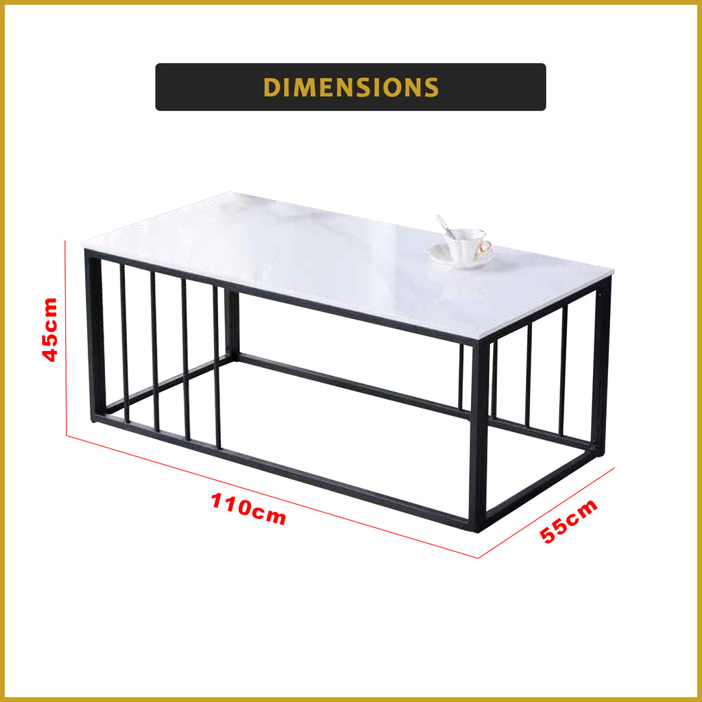 Ozias Center Coffee Table Heat Resistant Glossy Ceramic Top with Steel Legs