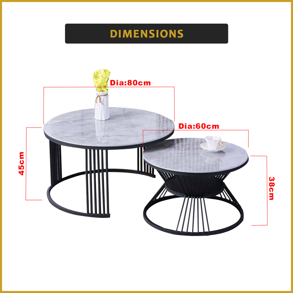 Rylee 2-Piece Center Coffee Table Heat Resistant Glossy Ceramic Top