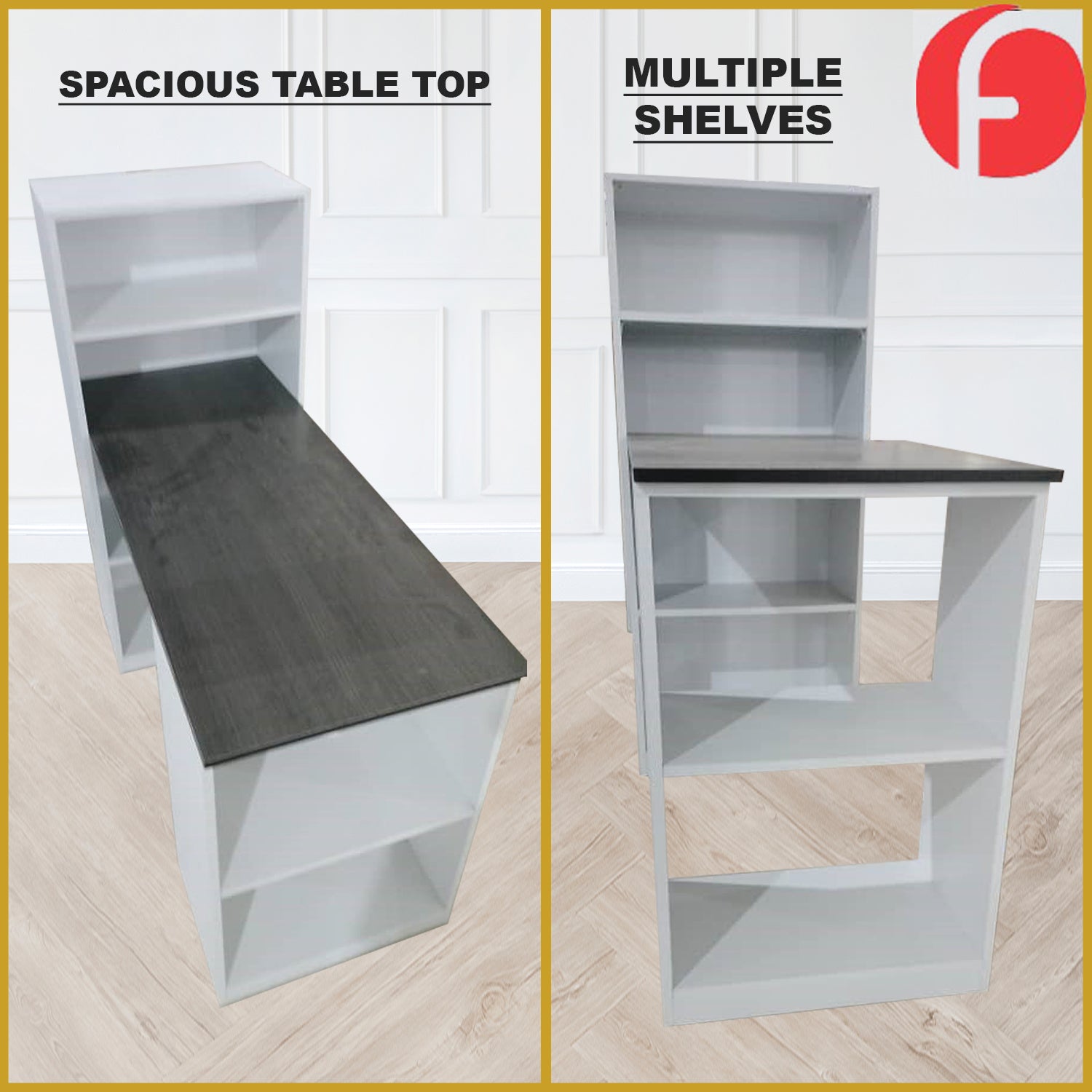 Elias Study Computer Office Table with Shelves Cabinet in 4 Colours