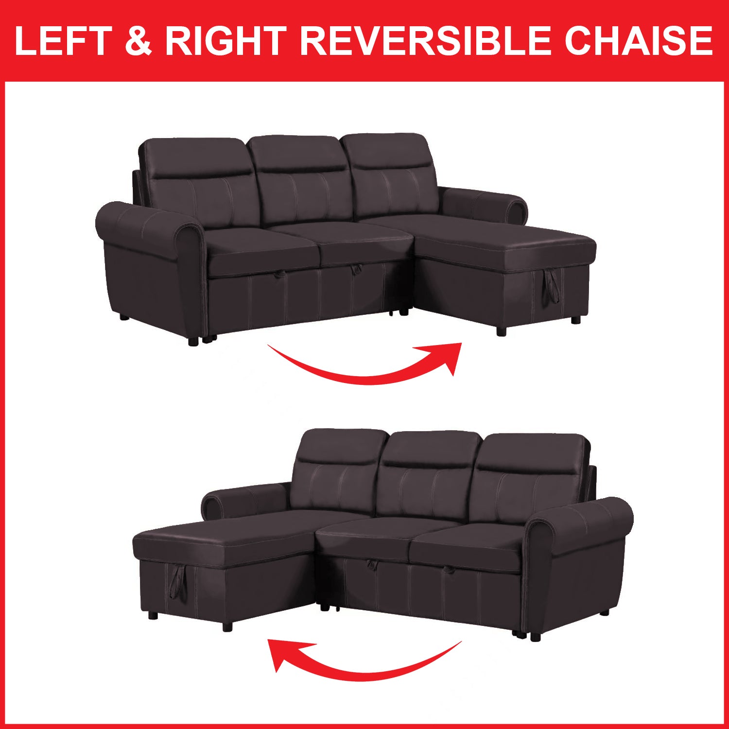 Margo Sleeper Sectional Reversible Sofa in 2 Colours