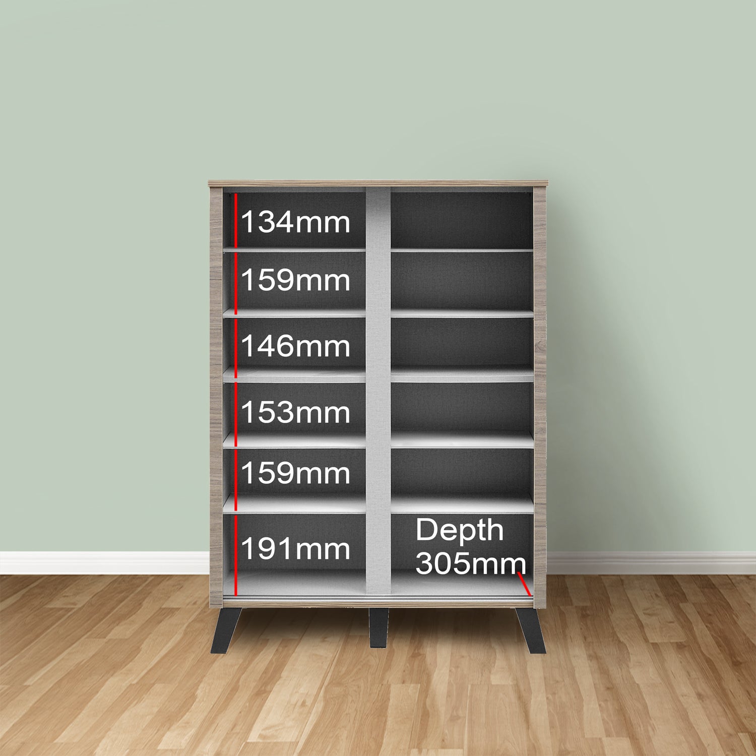 Peony Sliding Door Shoe Cabinet with 6 Shelves