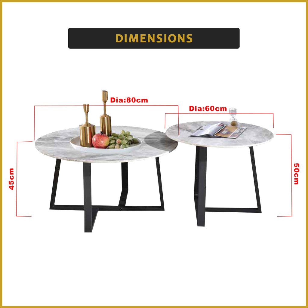 Priya 2-Piece Center Coffee Table Heat Resistant Glossy Ceramic Top