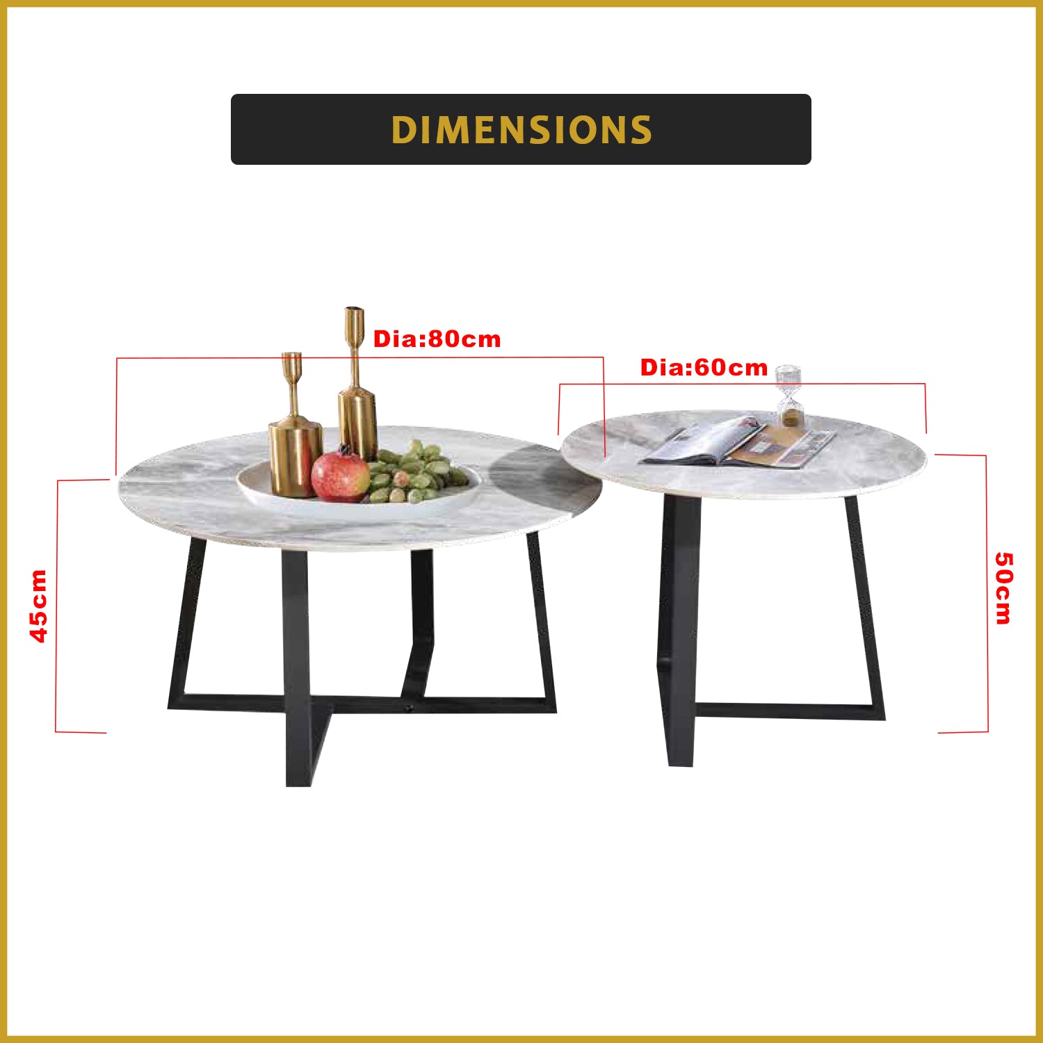 Priya 2-Piece Center Coffee Table Heat Resistant Glossy Ceramic Top