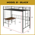 Frances B Single Metal Loft Bed Frame with Built-in Table and Shelves - w/ Mattress Option