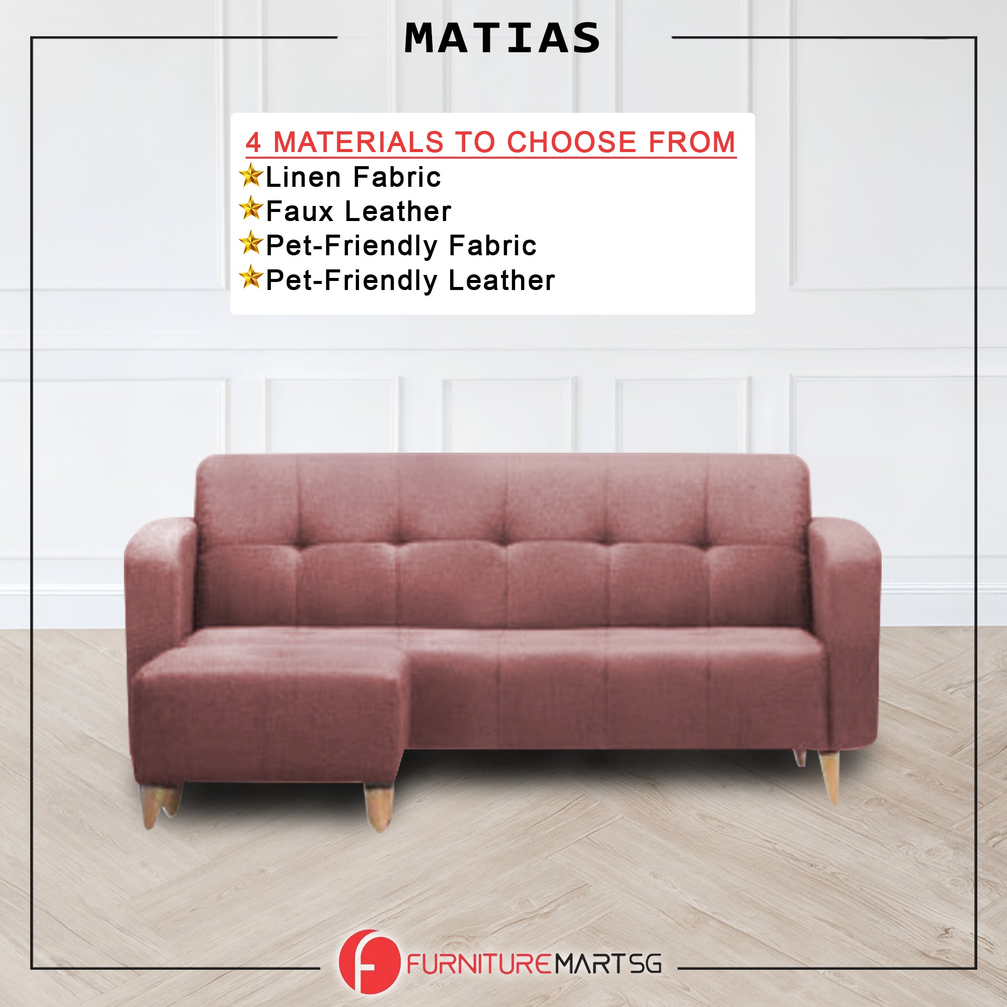 Matias 1/2/3-Seater Sofa with Stool High Density Foam w/ PetFriendly Options