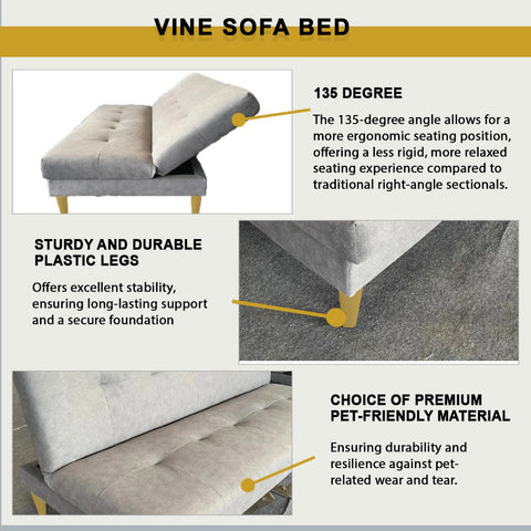Image of Vine 3-Seater Sofa Bed High Density Foam Cushion w/ PetFriendly Options