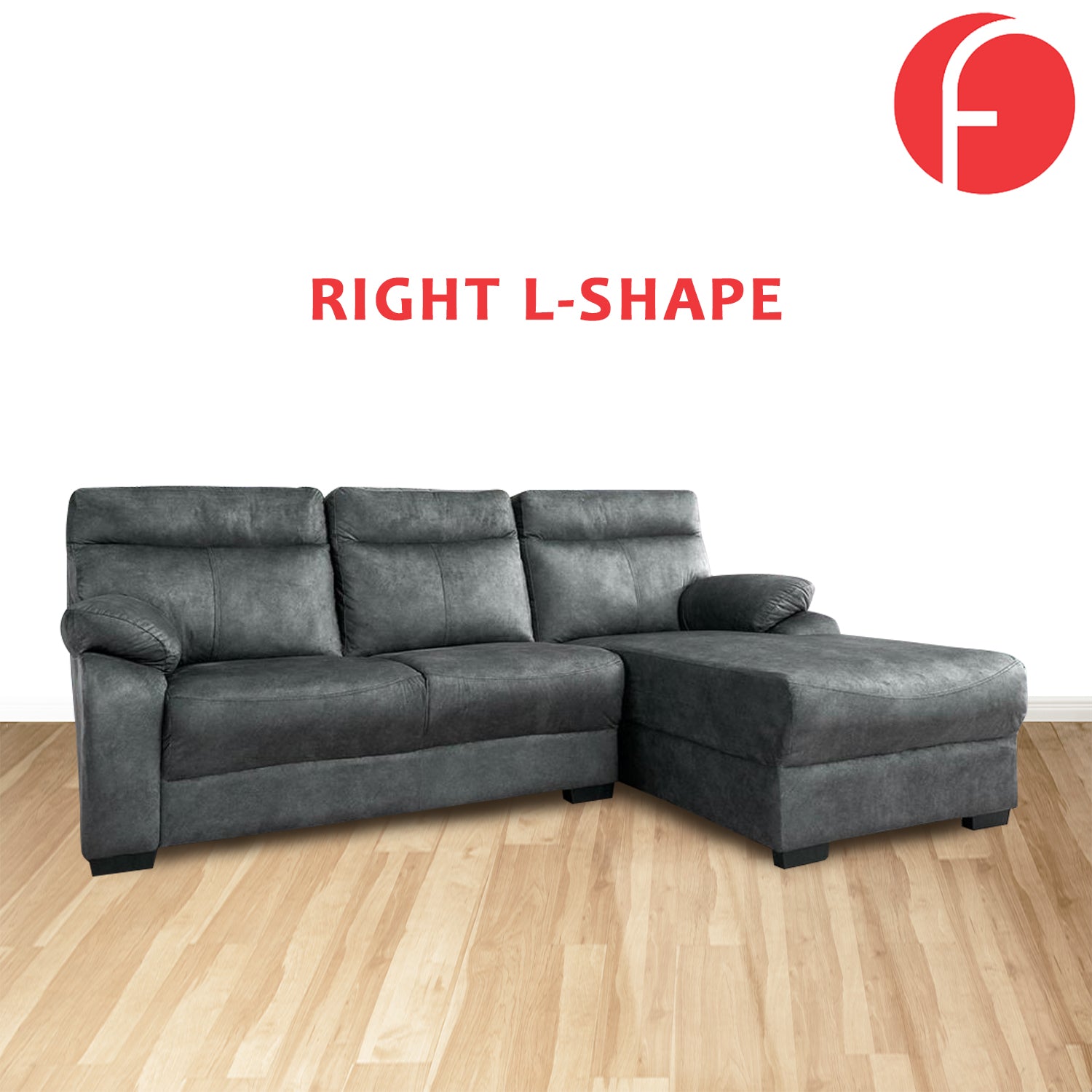 Janza Charcoal Fabric 1/2/3-Seater Left/Right L-Shaped Sofa in Charcoal Colour