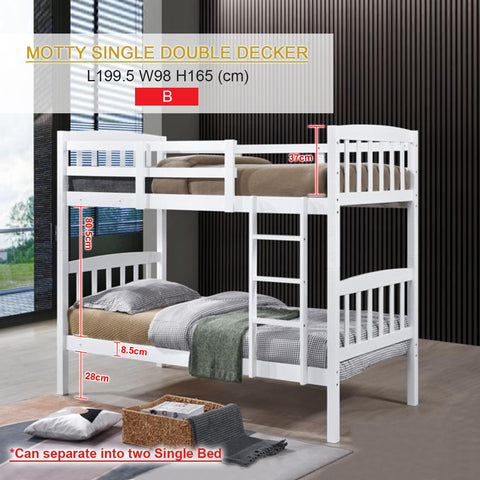 Image of MOTTY Wooden Double Decker Bunk Bed In Oak And White Color. Convertible Into 2 Single Beds