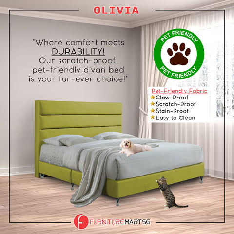 Image of DR CHIRO Olivia Bedframe Pet-Friendly Scratch-proof Fabric With Mattress Add-On Options -All Sizes Available