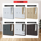 Sabine 4-Door Wardrobe Dresser Combo with Mirror and Drawers in 6 Colours