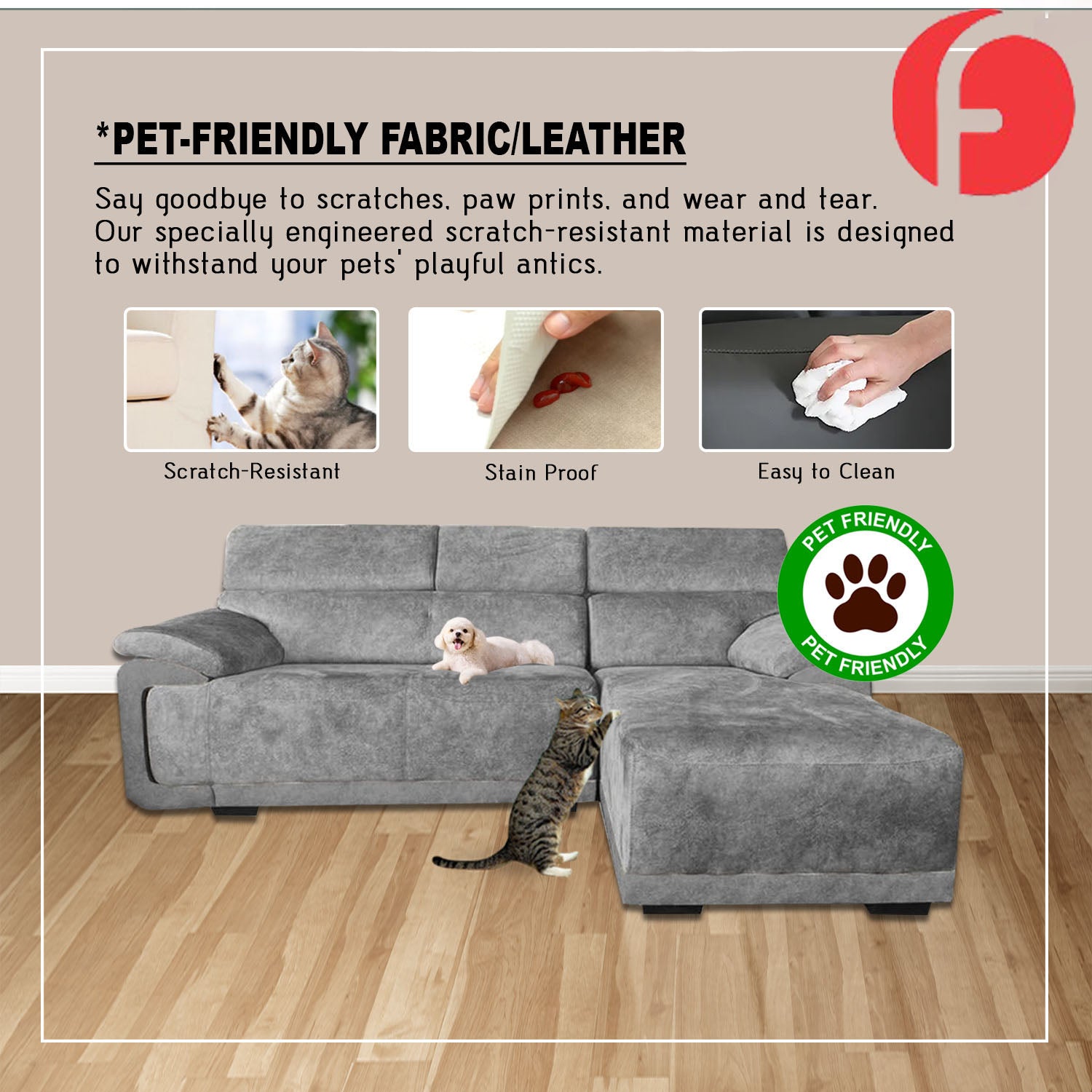 Murah L-Shaped Sofa in 48 Colour - w/ PetFriendly Options