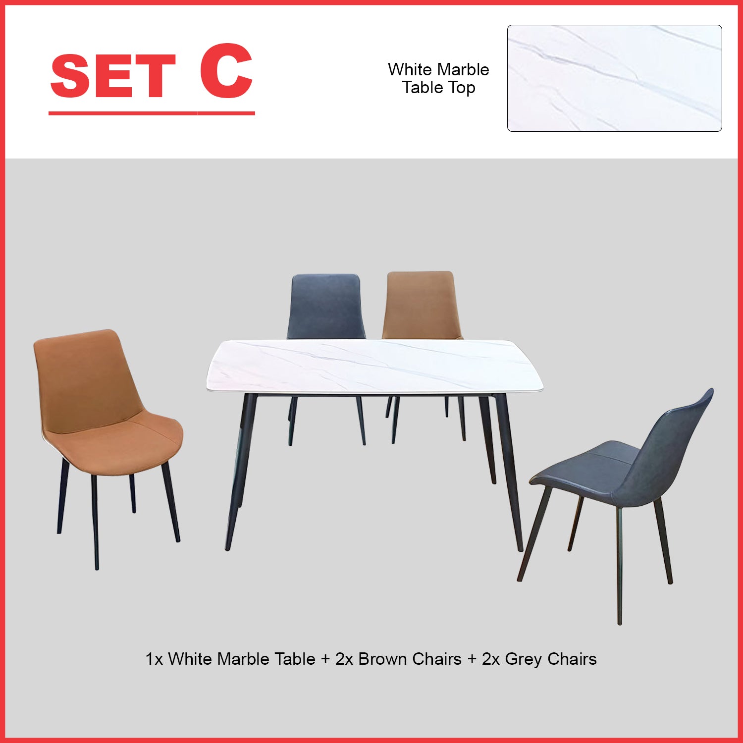 Kaye 1 Table +  4 Chairs Dining Set-  Marble-like Top Dining Table