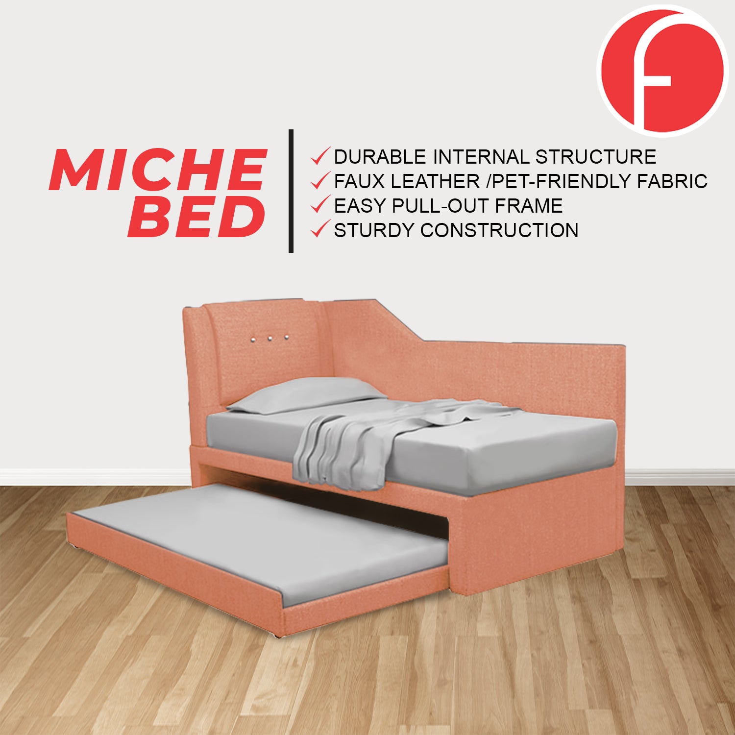 Miche Single/Super Single Pull-Out Bed Frame in Faux Leather or Pet-Friendly Fabric