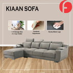 Kiaan Sofa Armrest Storage + Cup Holders 3/4L Shape Sofa Set w/ Pet-Friendly Option