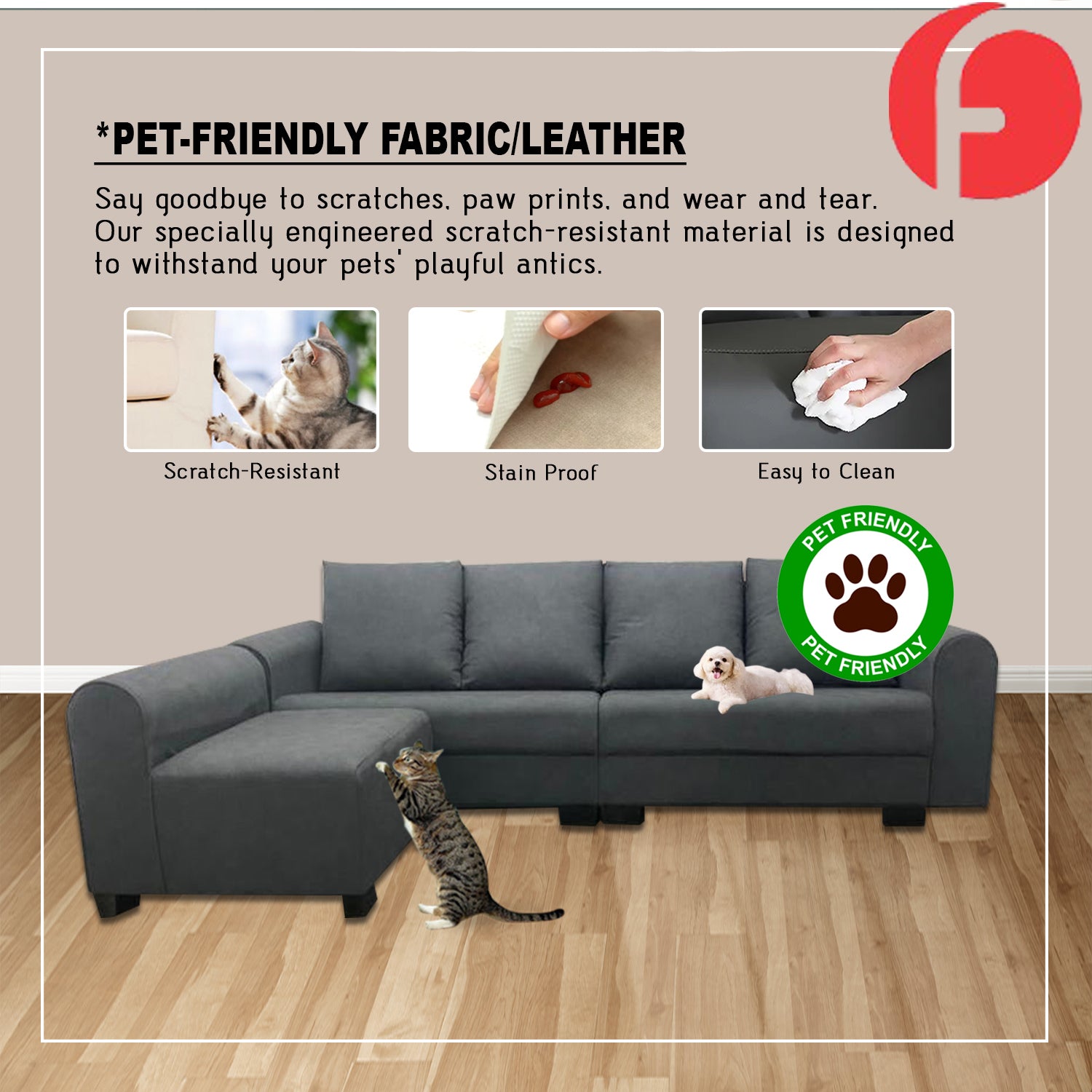 Logan 4 Seater With Chaise in 48 Colour - w/ PetFriendly Options
