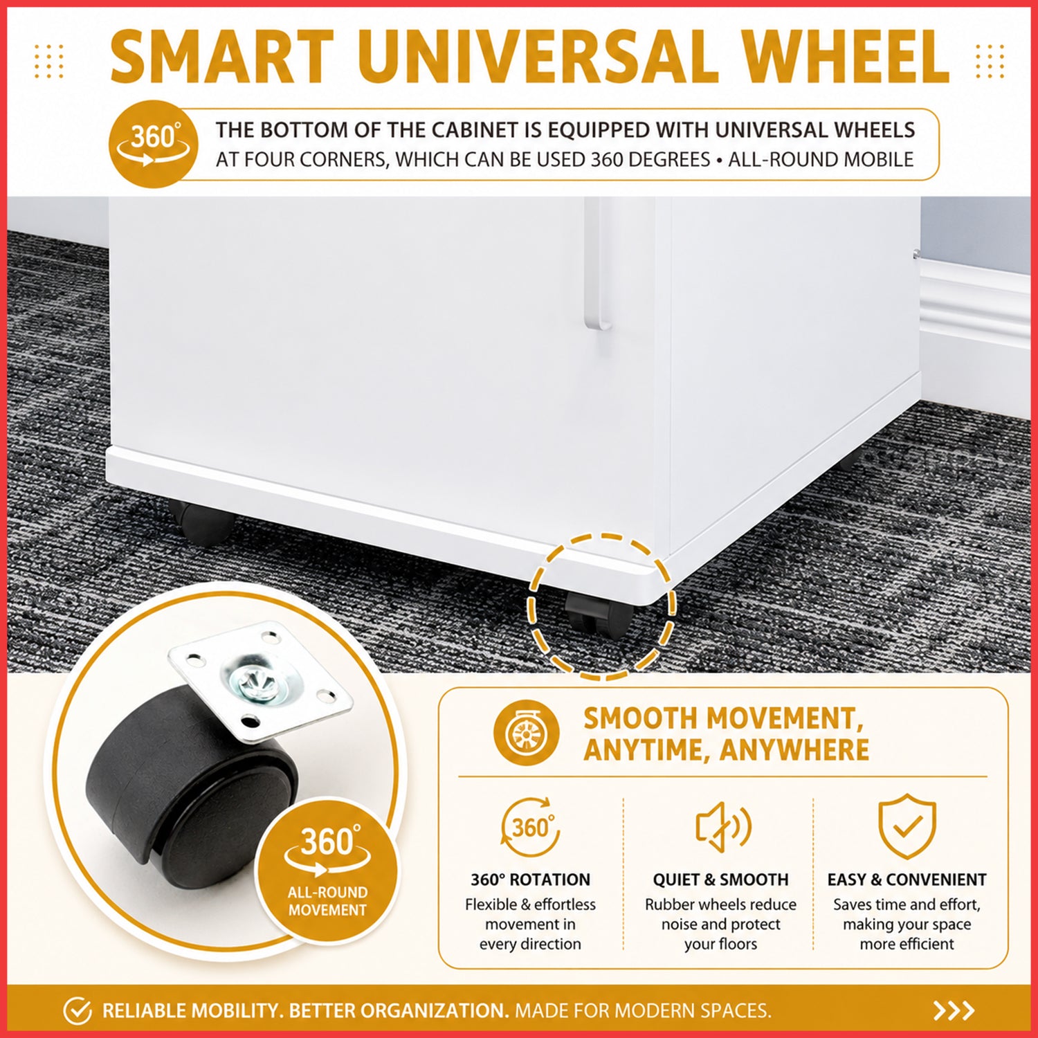 KIERA File Cabinet Office with Lock Pedestal Mobile Storage Cabinet with Wheels 3 Colours