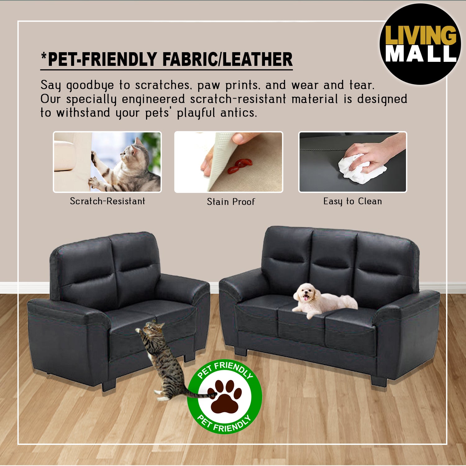 Bangkit Sofa Set 2/3-Seater in 47 Colour -w/ PetFriendly Fabric/Faux Leather Options