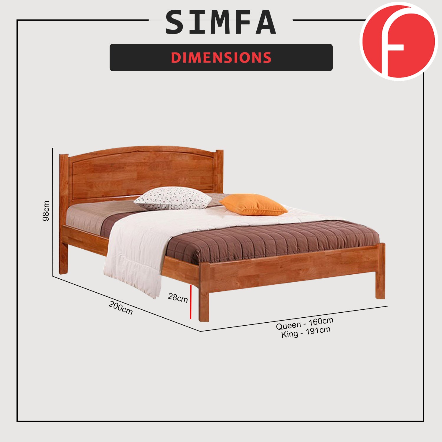 Simfa Queen/King Solid Rubberwood Bed Frame w/ Underbed Space - With Mattress Option