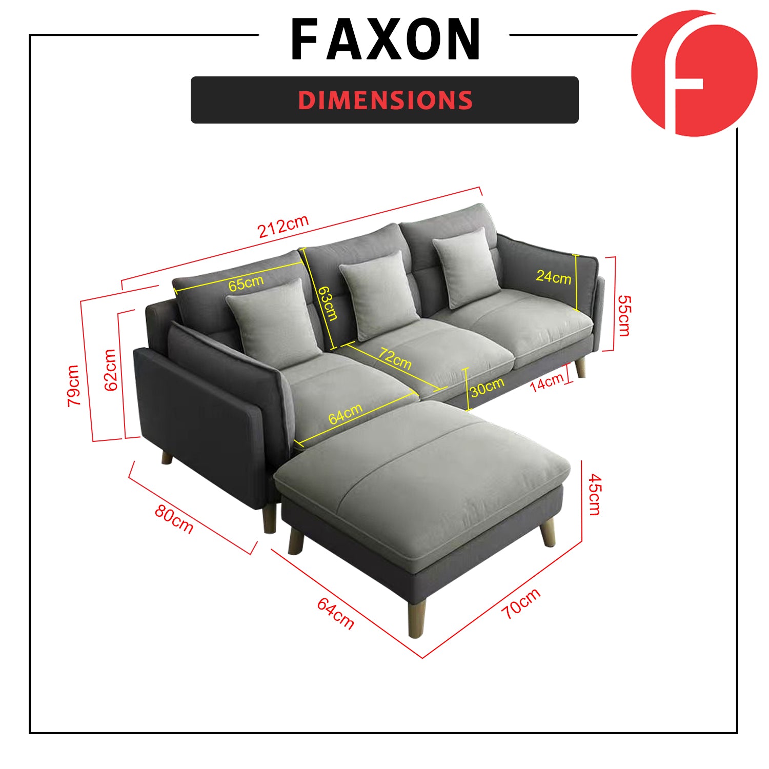 Faxon 3-Seater Sofa with Stool in 47 Colour - w/ PetFriendly Scratch Resistant Option
