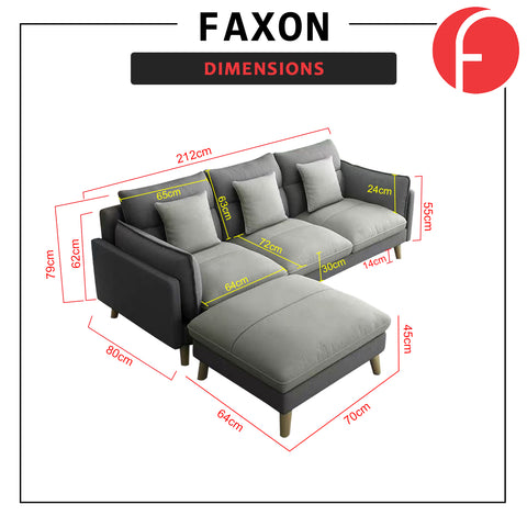 Image of Faxon 3-Seater Sofa with Stool in 47 Colour - w/ PetFriendly Scratch Resistant Option