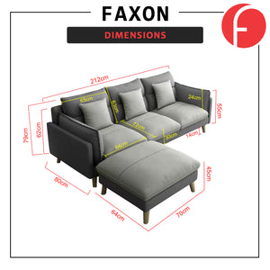 Faxon 3-Seater Sofa with Stool in 47 Colour - w/ PetFriendly Scratch Resistant Option