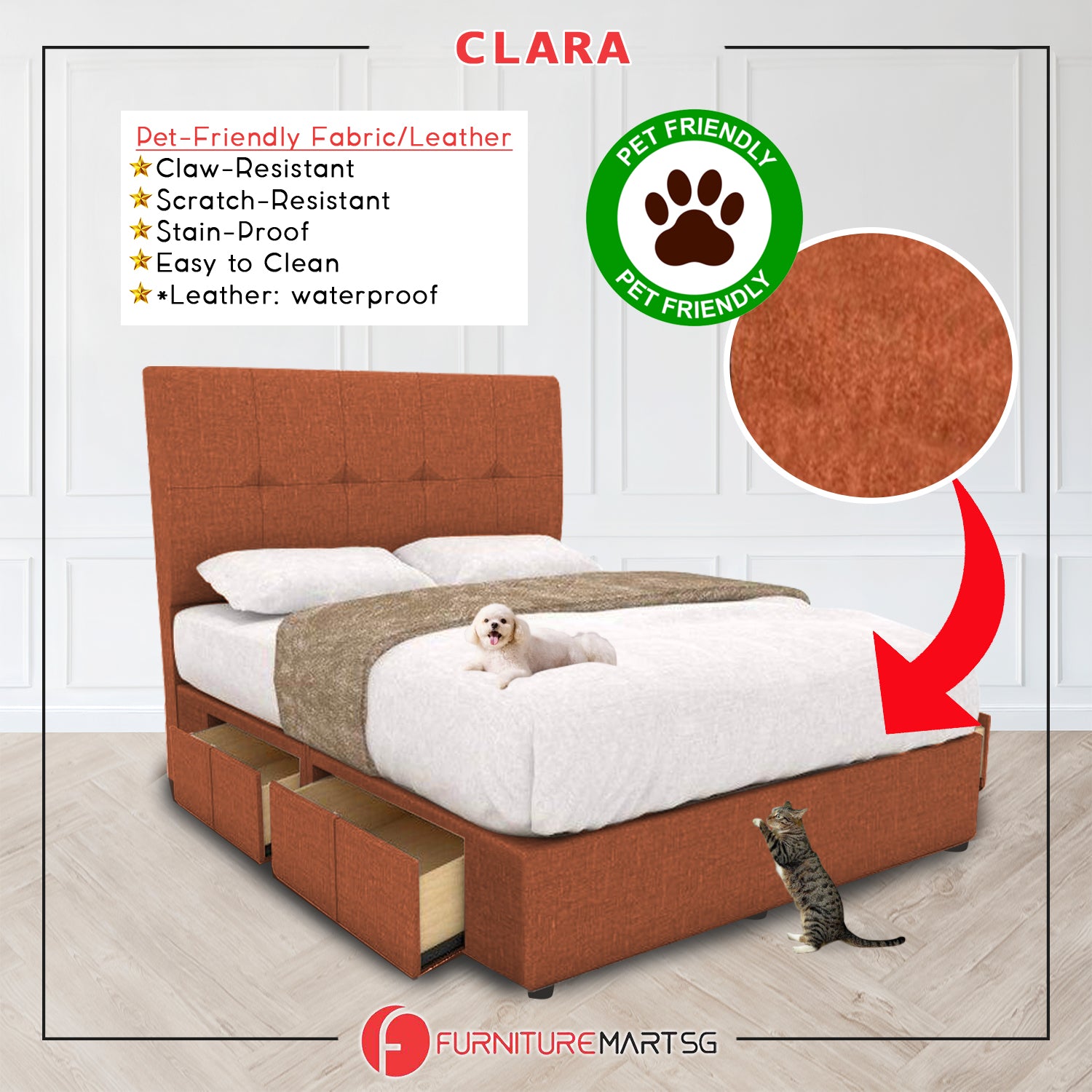 Clara Drawer Bedframe Storage Bed All Sizes - Pet-Friendly Option / Mattress Option