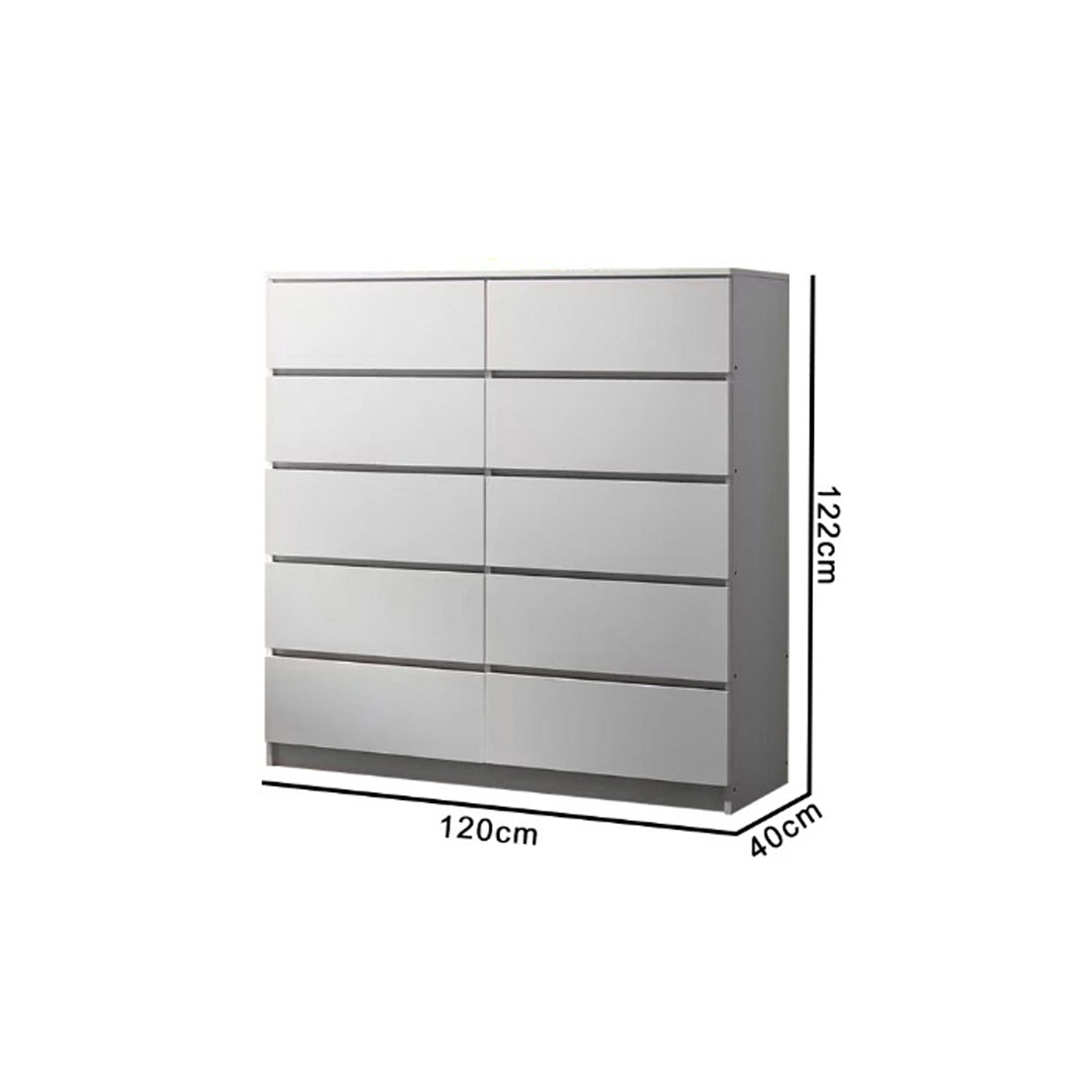 Ignos 10 Drawers Premium Chest of Drawers Full Laminated Back Panel in 6 Colours