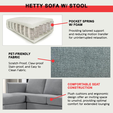 Image of Hetty 3-Seater / 4-Seater Sofa with Stool in Pet-Friendly Fabric 16 Colours