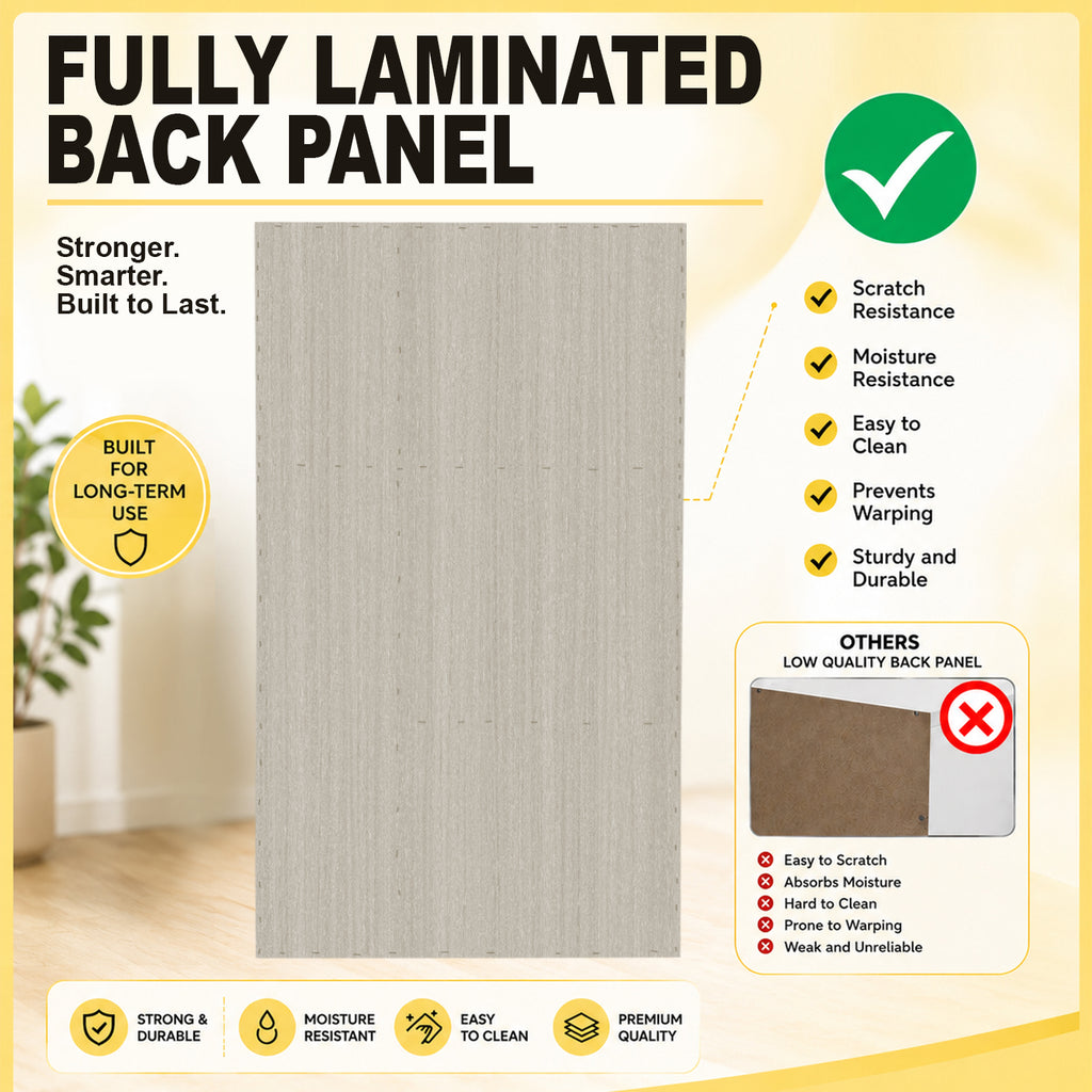 Poland Series CARB-P2 Certified Board 4 Door Tall Wardrobe with Top Cabinet in Ivory & White Colour