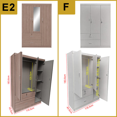 Image of Wrilie Scratch Resistant Wardrobe 3 Doors With Drawers in 11 Models