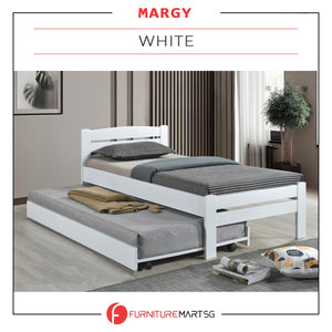 Margy Single Size Solid Rubberwood Bed Frame Flat Plywood Base with Pull-out Bed w/ Mattress Option