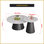 Onnyx 2-Piece Center Coffee Table Heat Resistant Glossy Ceramic Top with Steel Base Legs