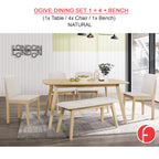OGIVE 1+4 Dining Set Table with Chair & Bench Pet-Friendly Fabric in Natural & Walnut Color