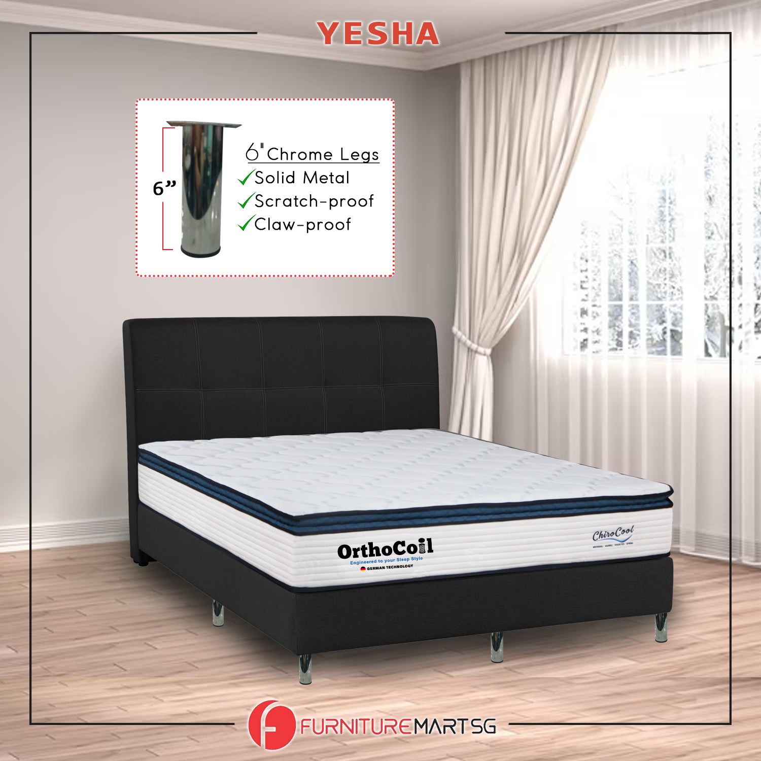 OrthoCoil Yesha Divan Bed Fabric/Faux Leather in 3 Colours All Sizes Available - With Mattress Add-On