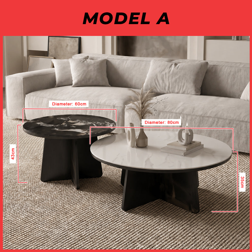 LIVIA Premium Coffee Center Table 2-Piece Set with Tempered Glass Table Top