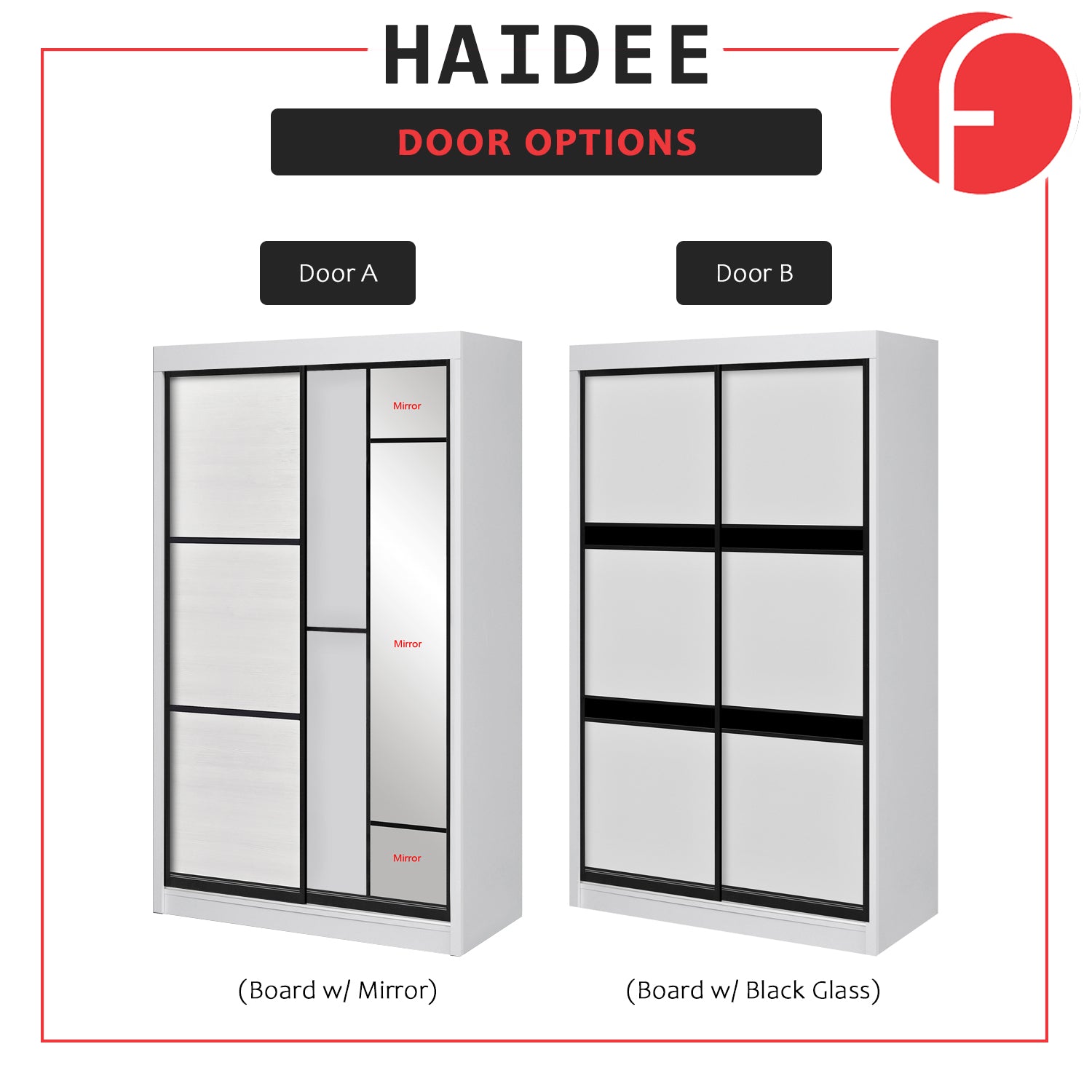 Haidee Series 2-Door Sliding Door Wardrobe with Internal Mirror in 5 Colors And 7 Door
