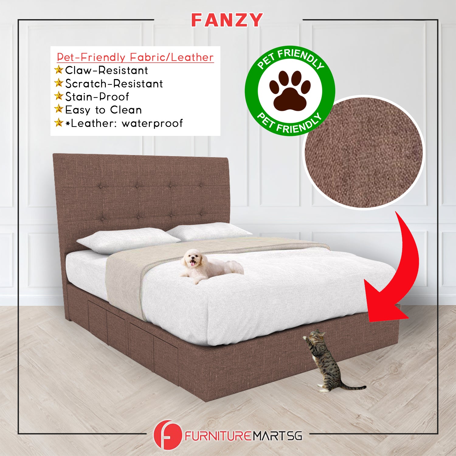 Fanzy Drawer Bedframe Storage Bed All Sizes - Pet-Friendly Option / Mattress Option