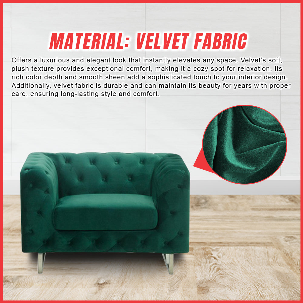 Nottingham Chesterfield 1 Seater Sofa In Green Velvet